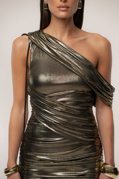 Gold Nocturnal Shine Mini Dress - VELIA