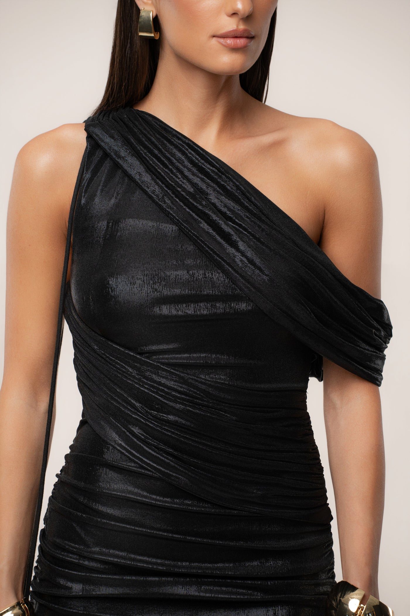 Black Nocturnal Shine Mini Dress - VELIA