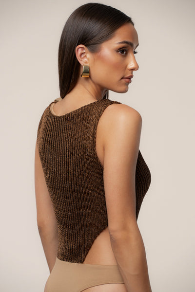 Bronze Luminous Metallic Bodysuit - VELIA