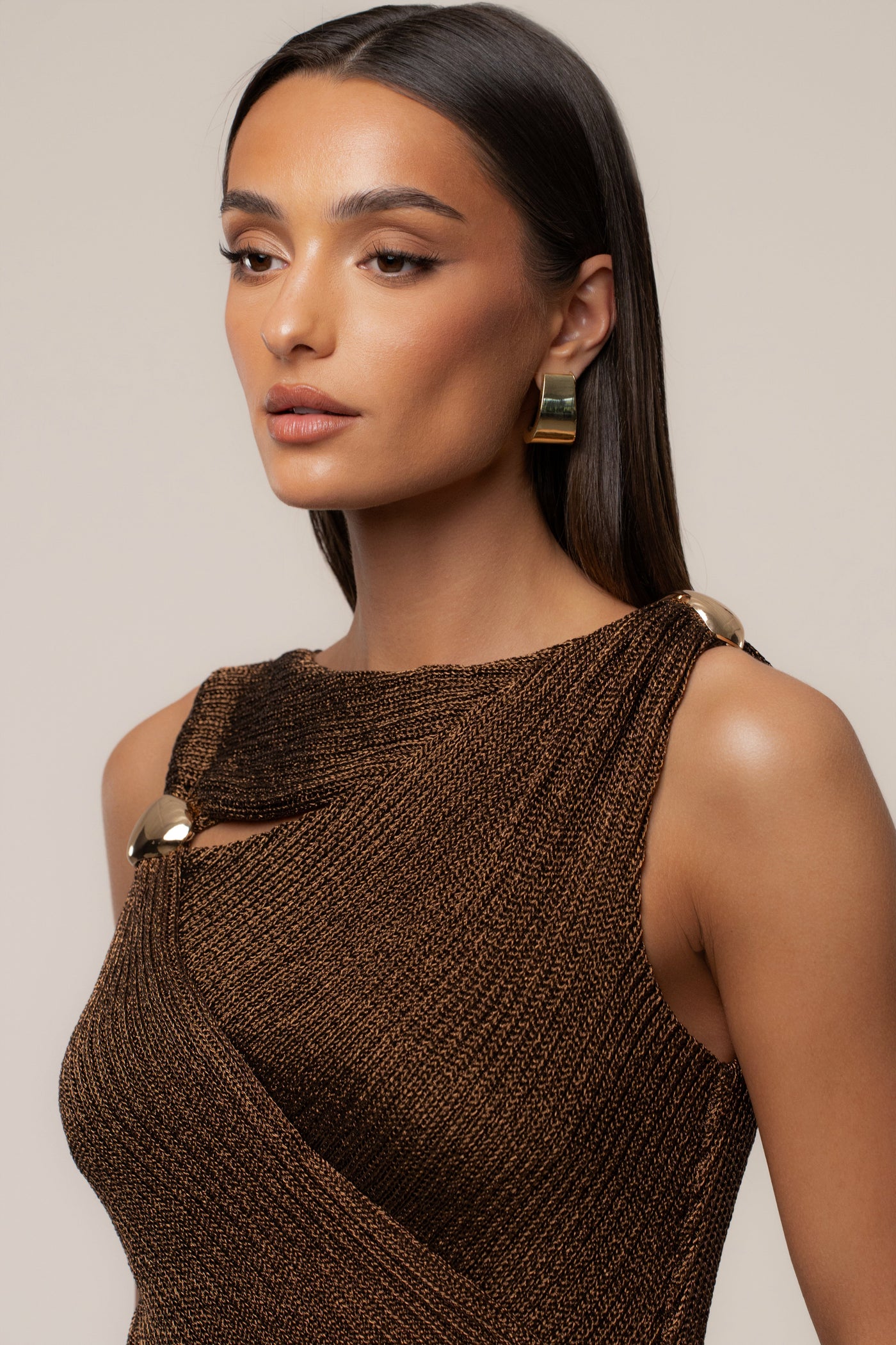 Bronze Luminous Metallic Bodysuit - VELIA