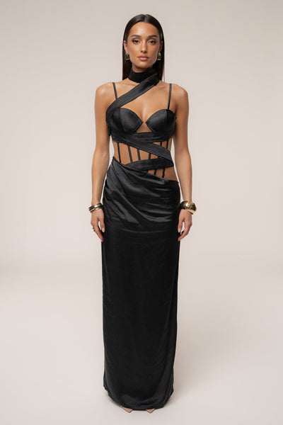 Black Golden Hour Corset Maxi Dress - VELIA