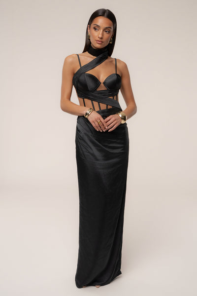 Black Golden Hour Corset Maxi Dress - VELIA