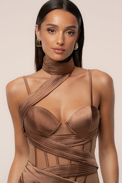 Bronze Golden Hour Corset Maxi Dress - VELIA
