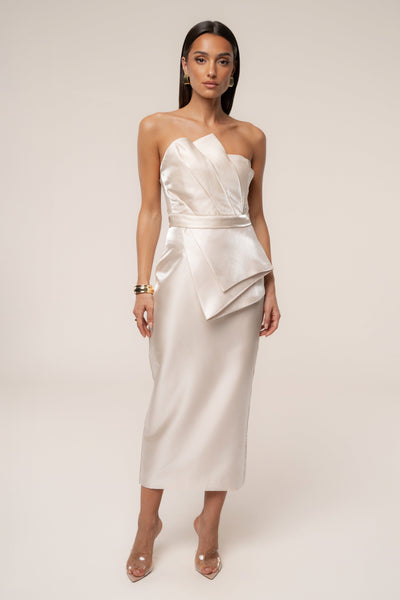 Champagne Reception Pleated Midi Skirt - VELIA