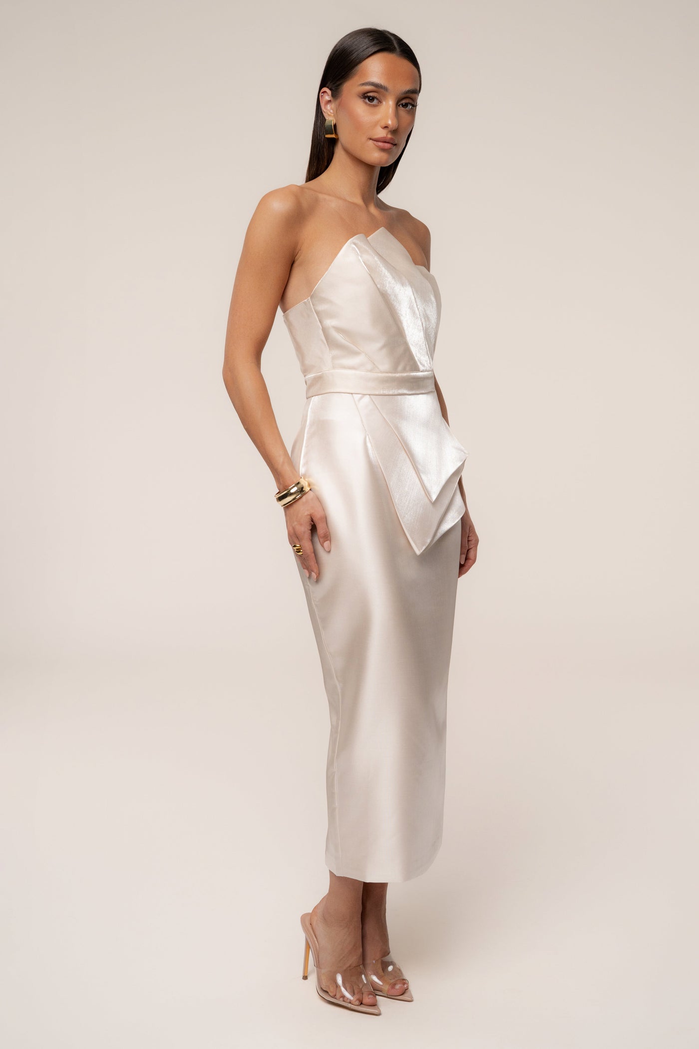 Champagne Reception Pleated Midi Skirt - VELIA