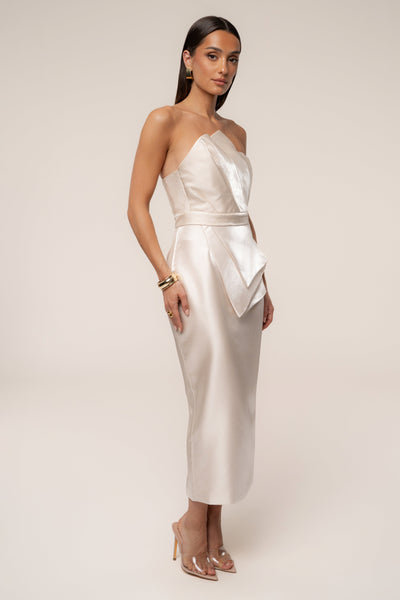 Champagne Reception Pleated Midi Skirt - VELIA