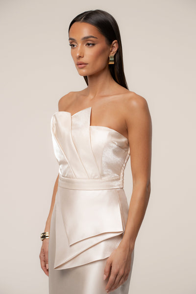 Champagne Gala Pleated Top - VELIA