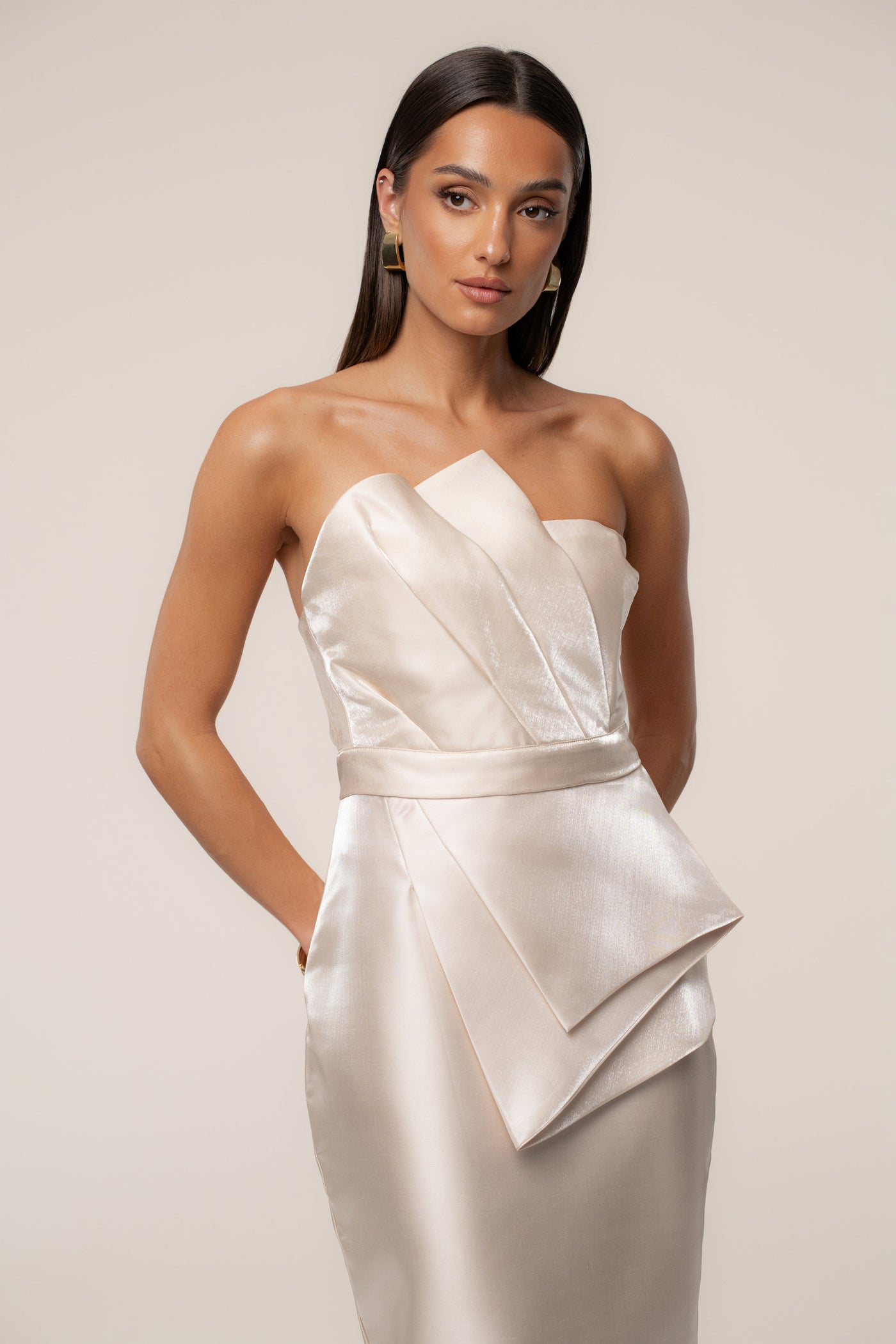 Champagne Gala Pleated Top - VELIA