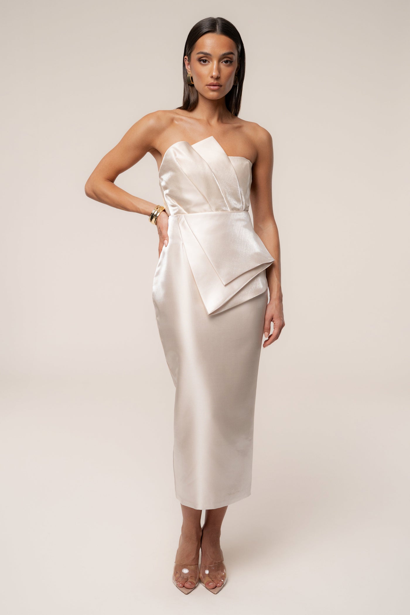 Champagne Reception Pleated Midi Skirt - VELIA