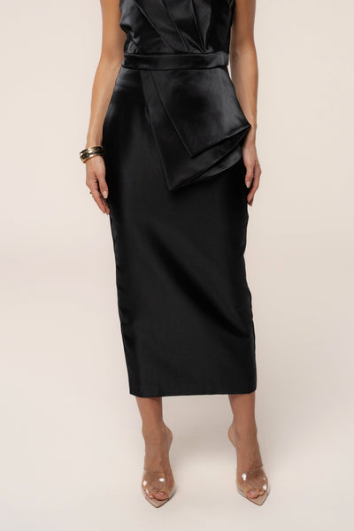 Black Reception Pleated Midi Skirt - VELIA