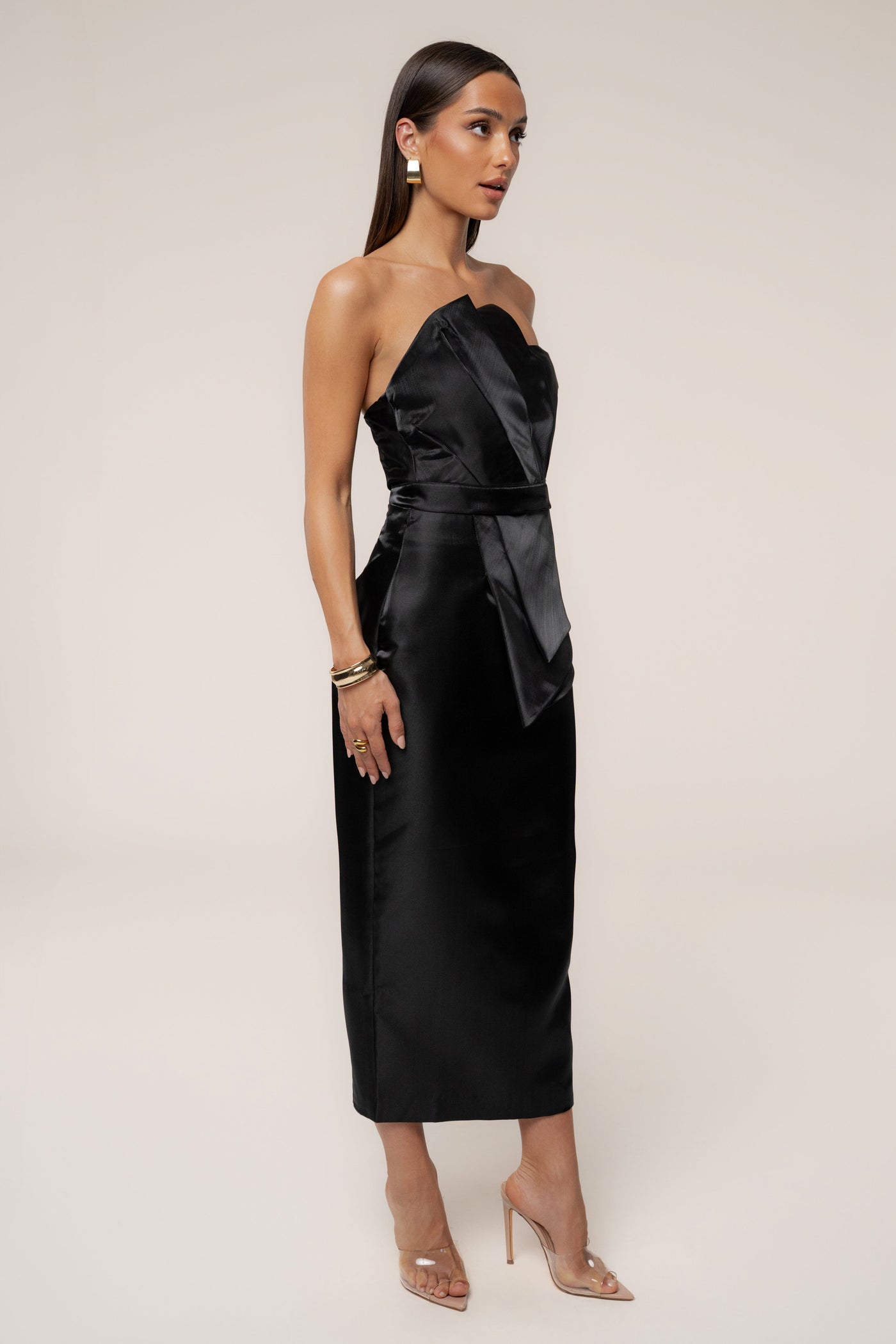 Black Reception Pleated Midi Skirt - VELIA