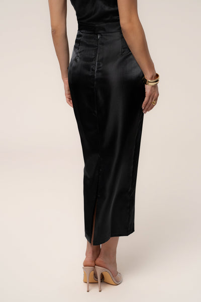 Black Reception Pleated Midi Skirt - VELIA