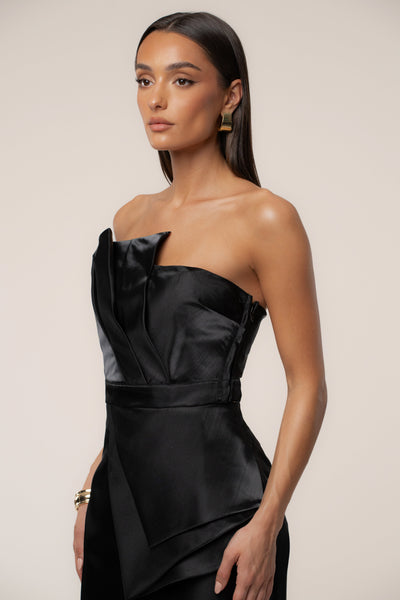 Black Gala Pleated Top - VELIA
