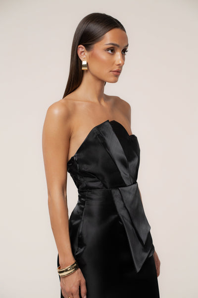 Black Gala Pleated Top - VELIA