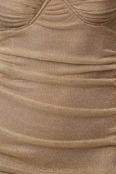 Gold Ruched Metallic Maxi Dress - VELIA