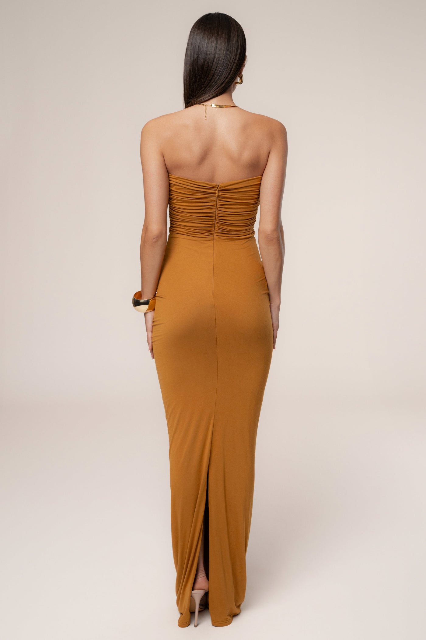 Bronze Atlantis Drape Maxi Dress - VELIA