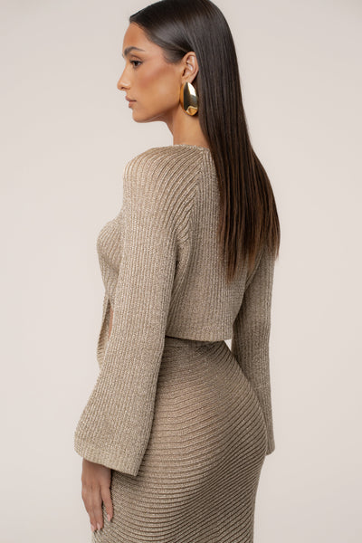 Gold Luminous Metallic Tie top - VELIA