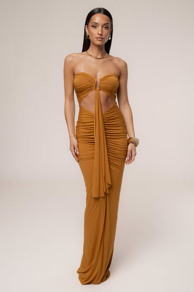 Bronze Atlantis Drape Maxi Dress - VELIA