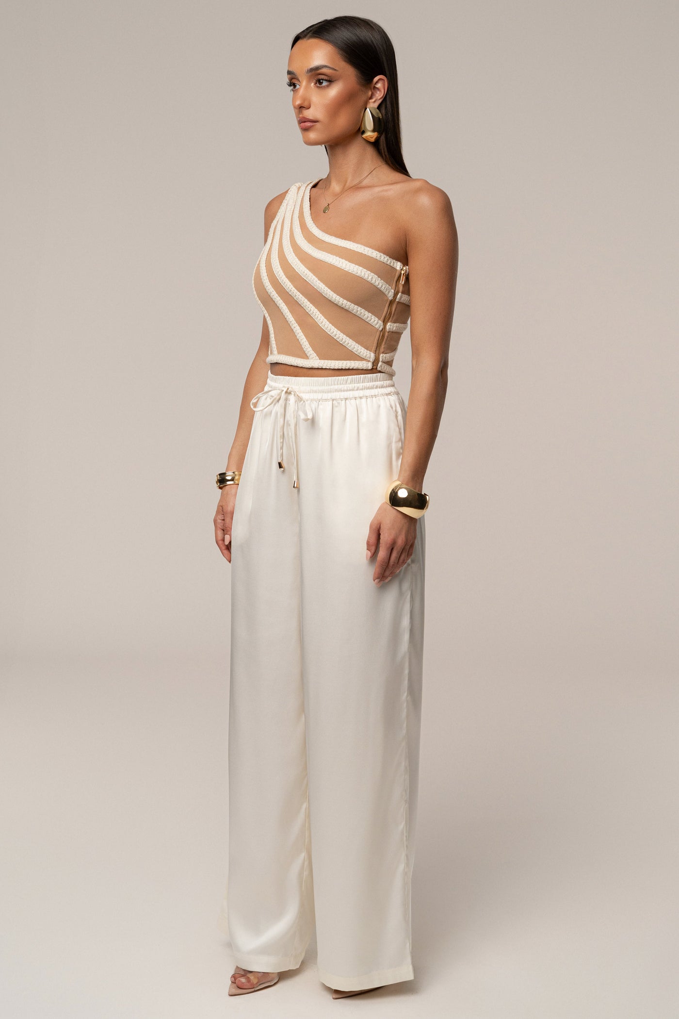 Ivory Braided One Shoulder Top - VELIA