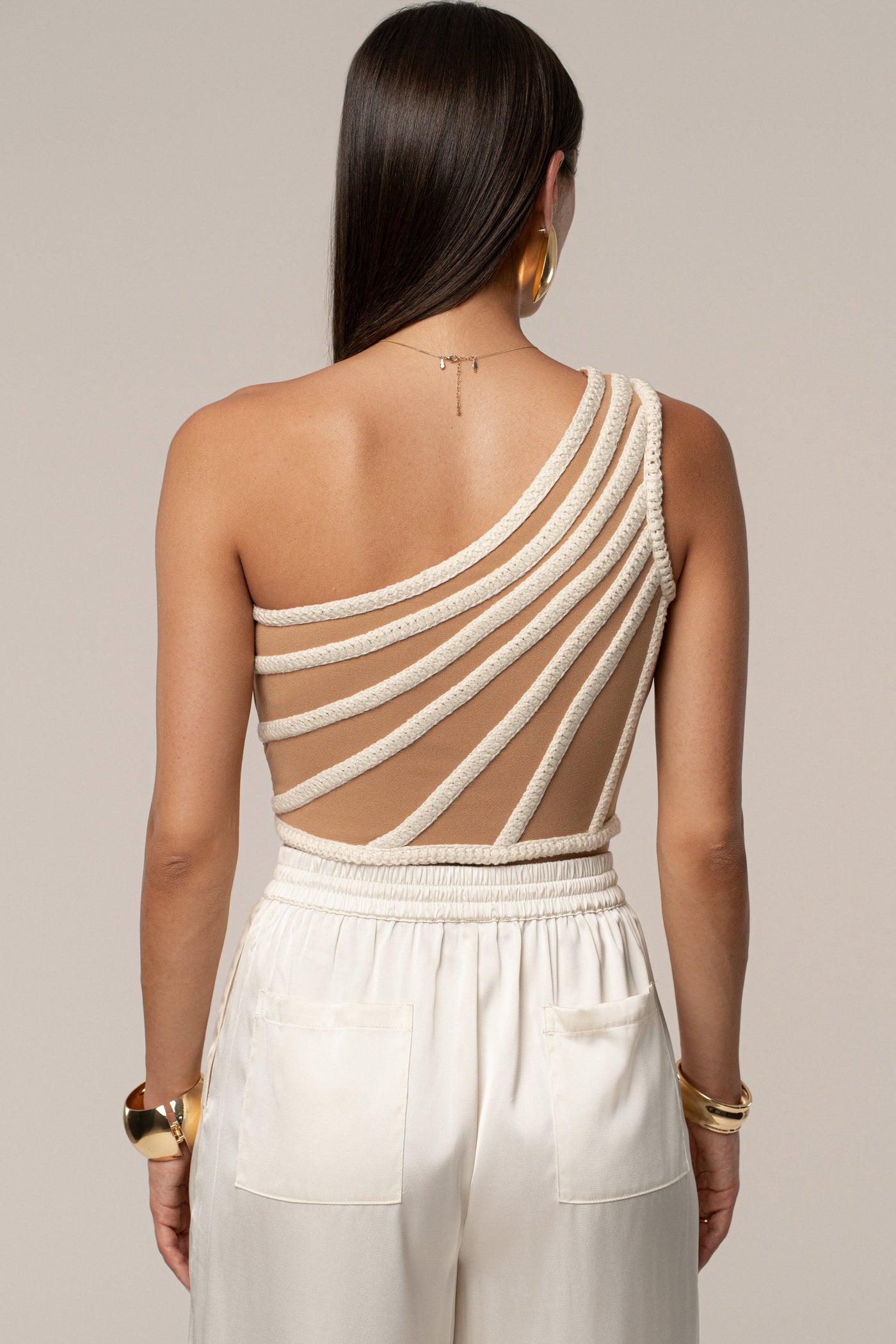 Ivory Braided One Shoulder Top - VELIA