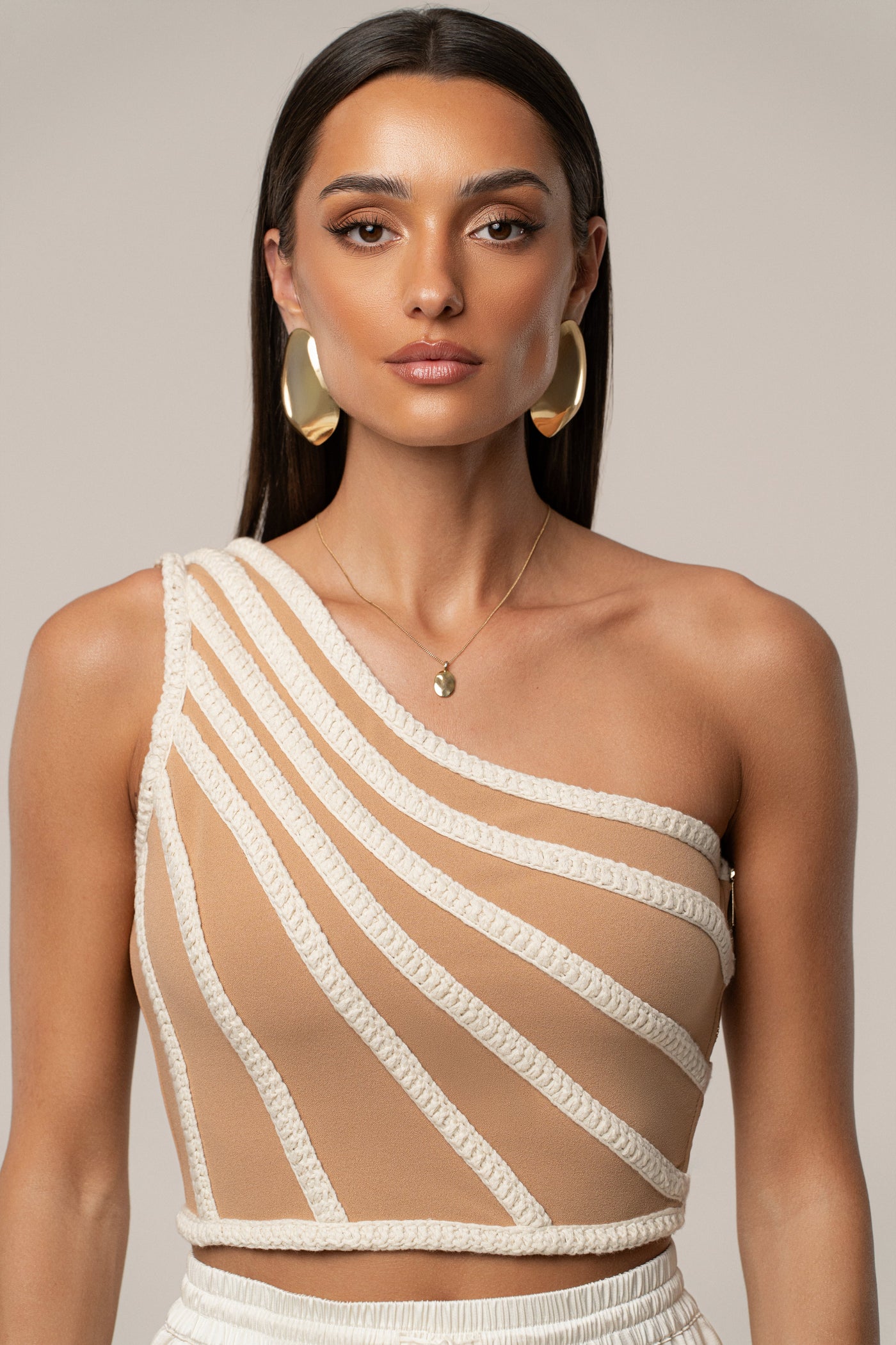 Ivory Braided One Shoulder Top - VELIA