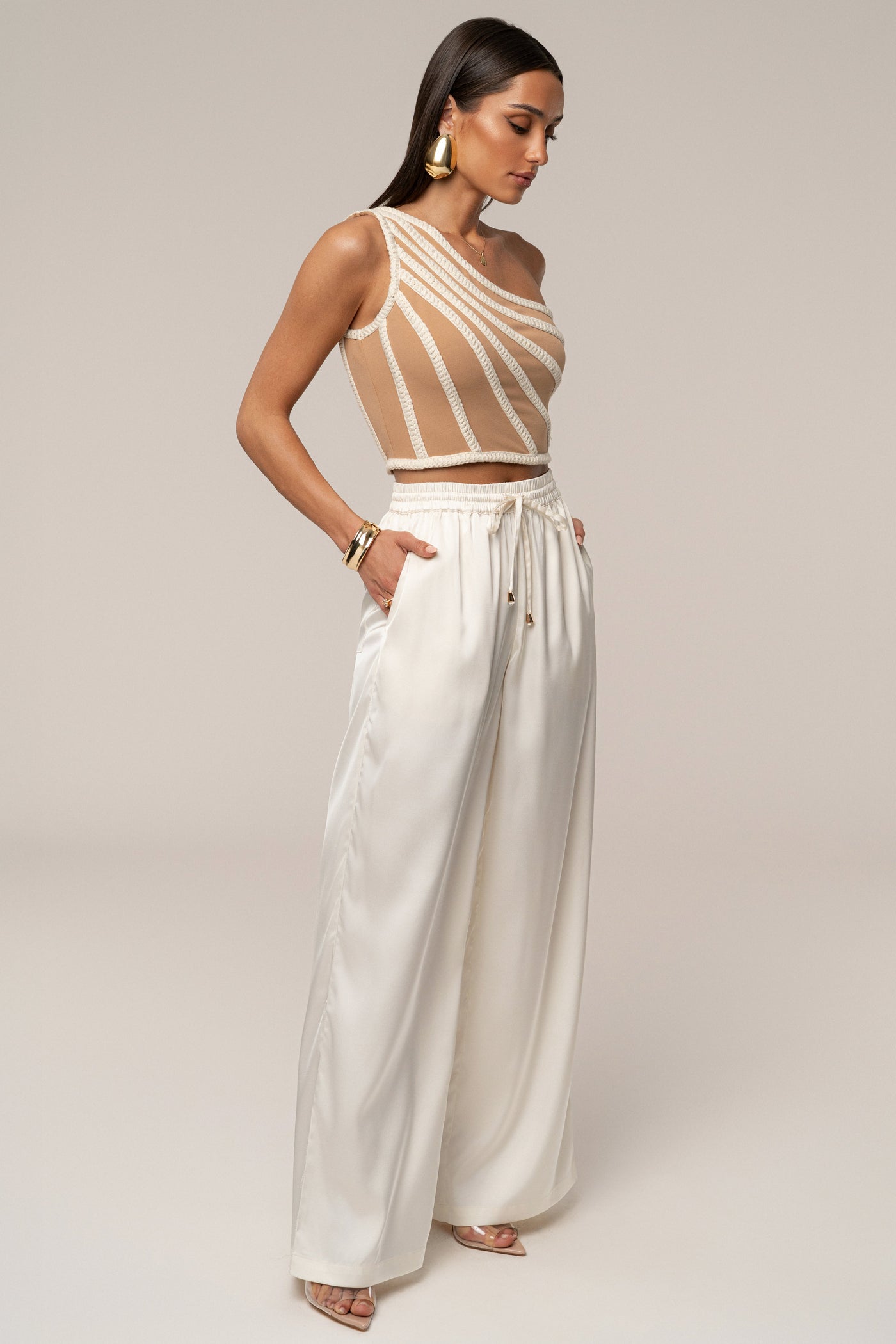 Ivory Braided One Shoulder Top - VELIA