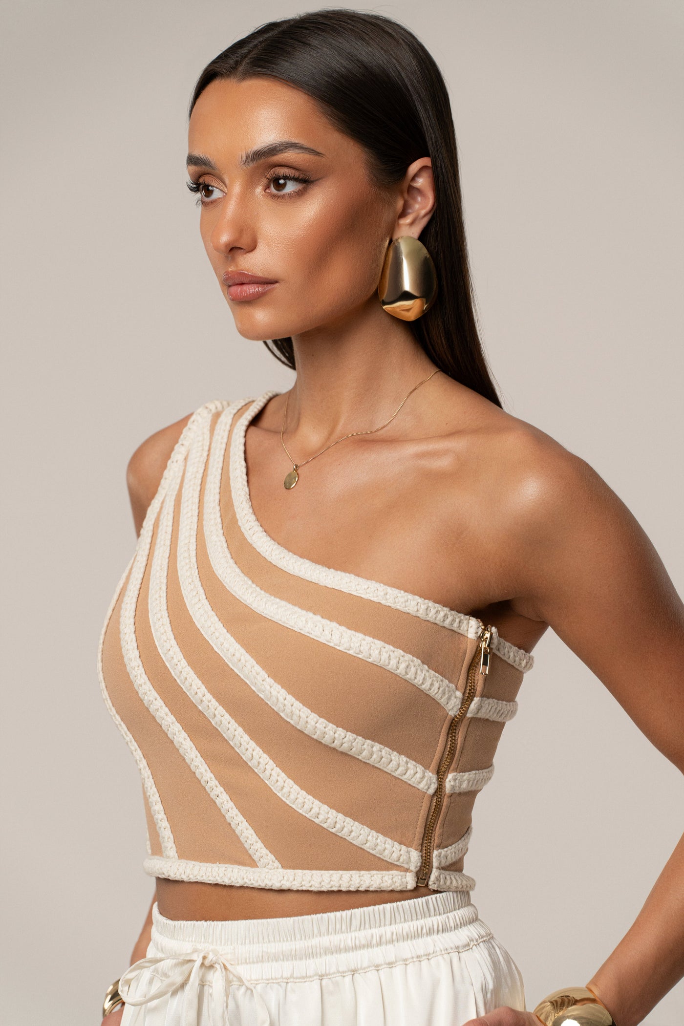 Ivory Braided One Shoulder Top - VELIA