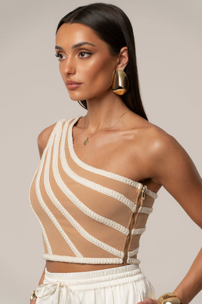 Ivory Braided One Shoulder Top - VELIA