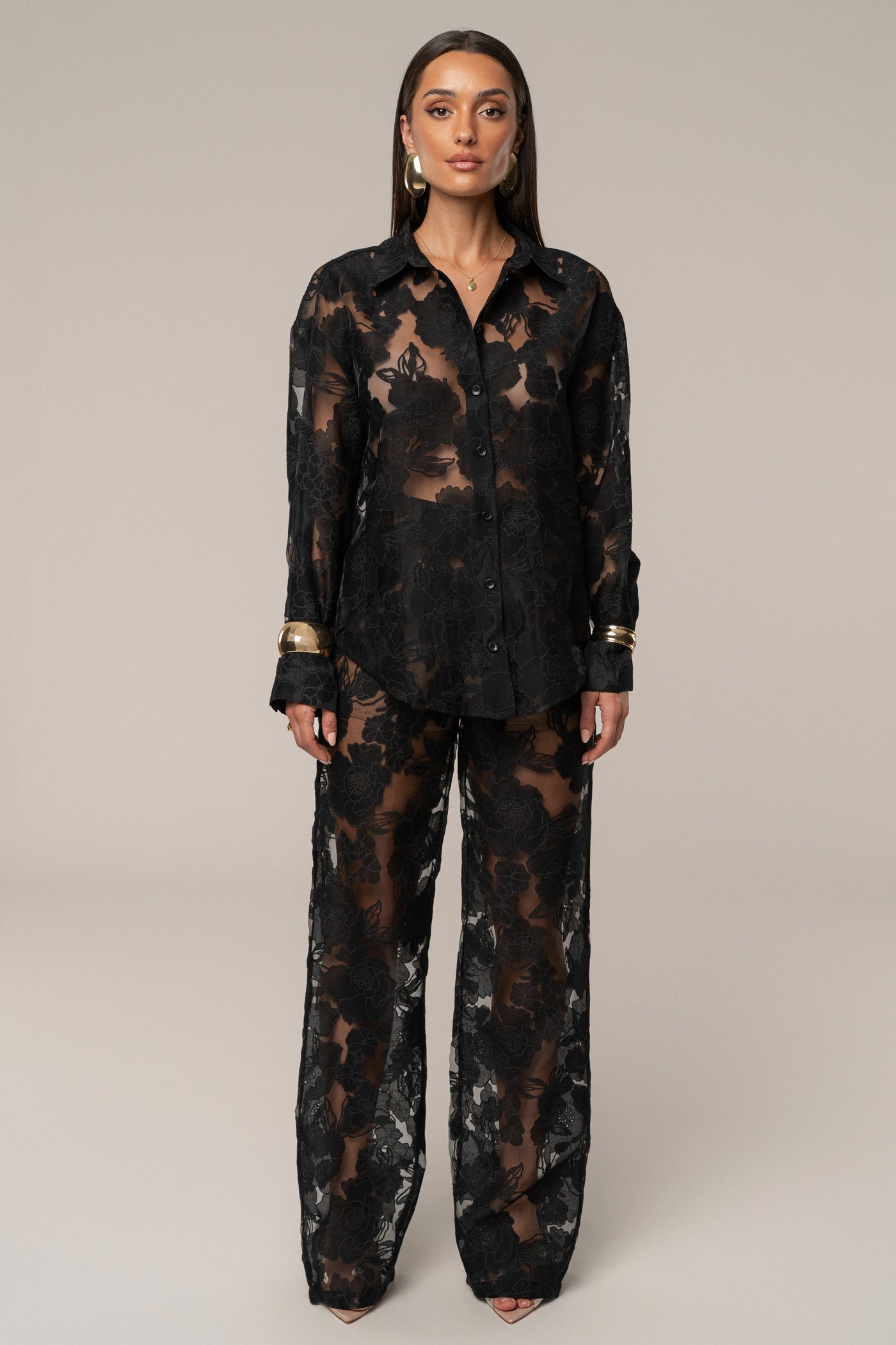 Black Organza Floral Blouse - VELIA