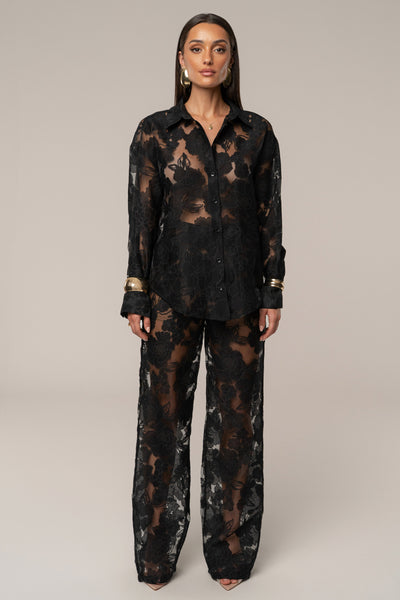 Black Organza Floral Blouse - VELIA