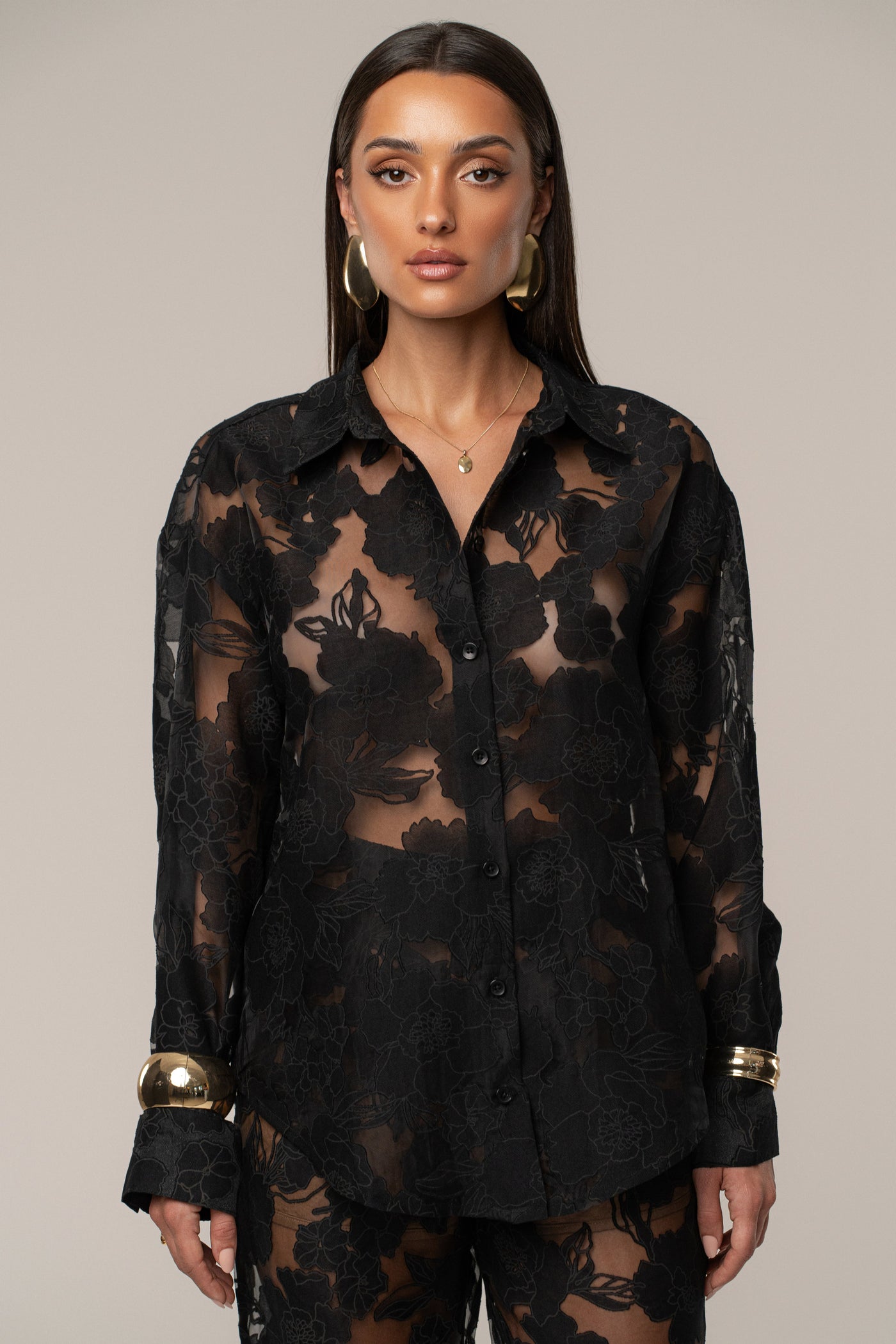 Black Organza Floral Blouse - VELIA