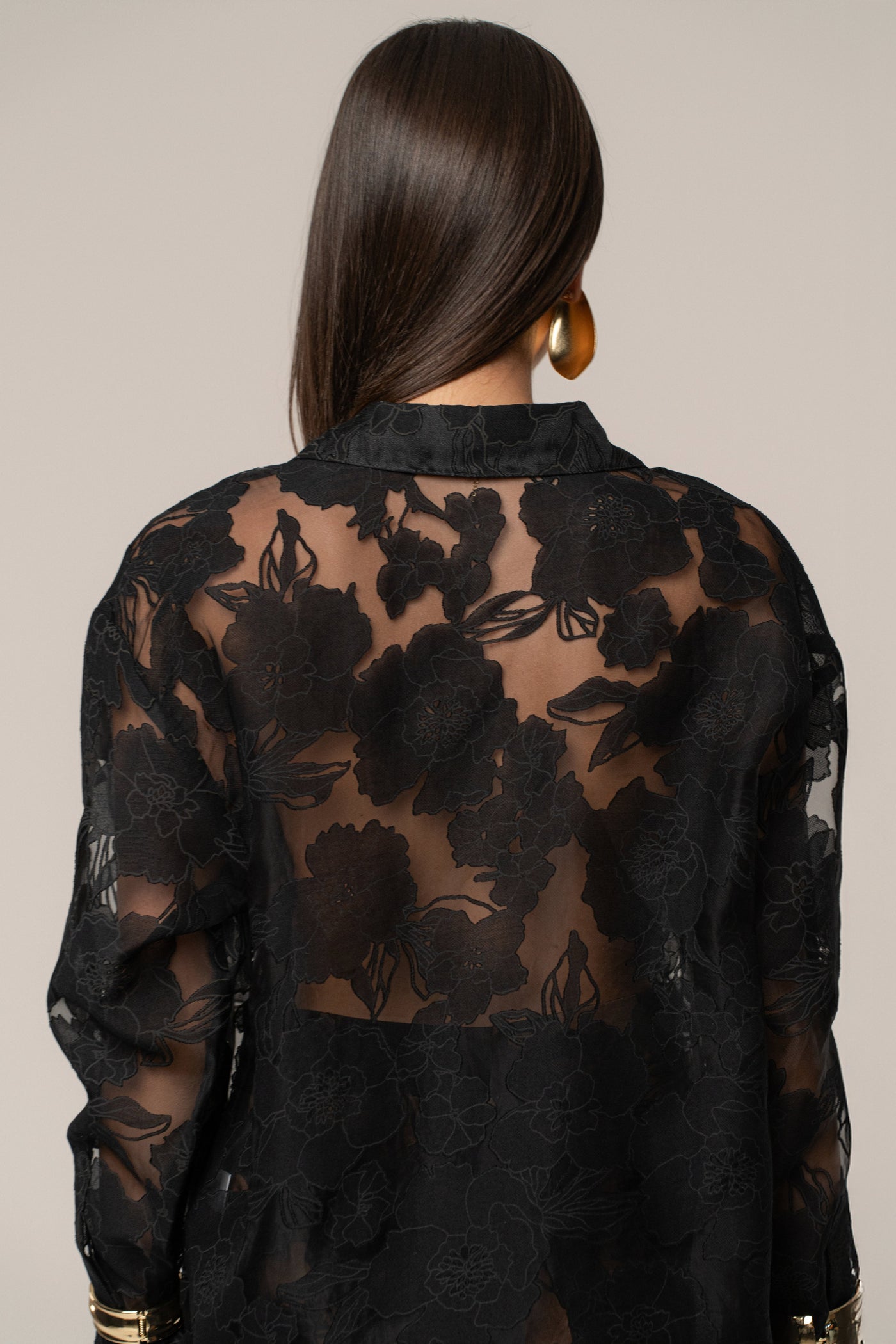 Black Organza Floral Blouse - VELIA
