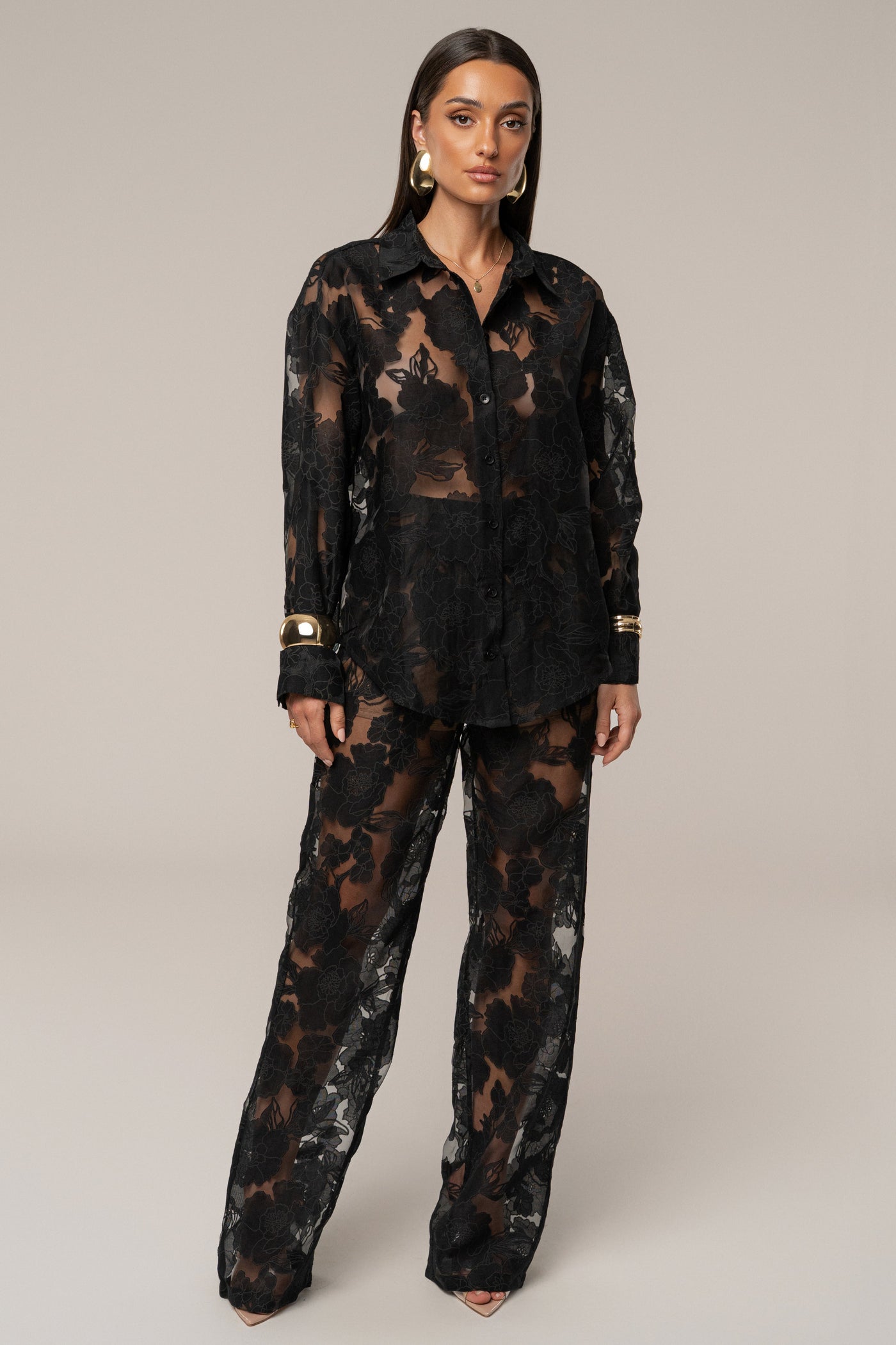 Black Organza Floral Blouse - VELIA