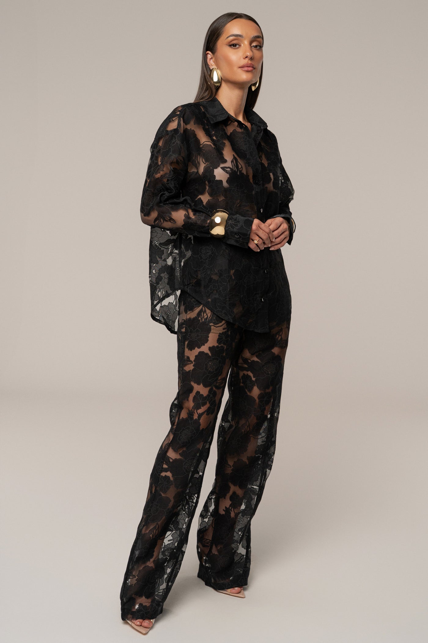 Black Organza Floral Pant - VELIA