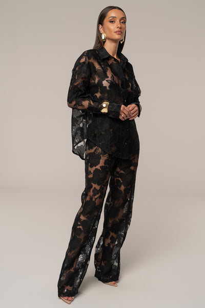 Black Organza Floral Pant - VELIA