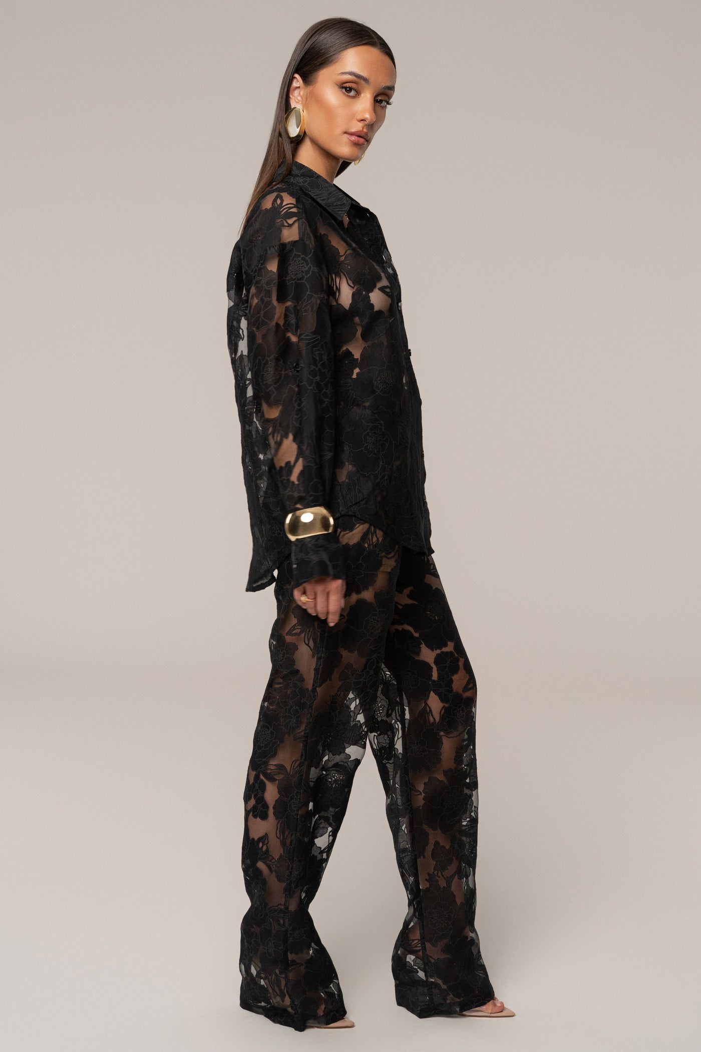 Black Organza Floral Blouse - VELIA
