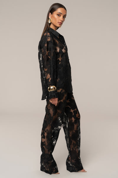 Black Organza Floral Blouse - VELIA