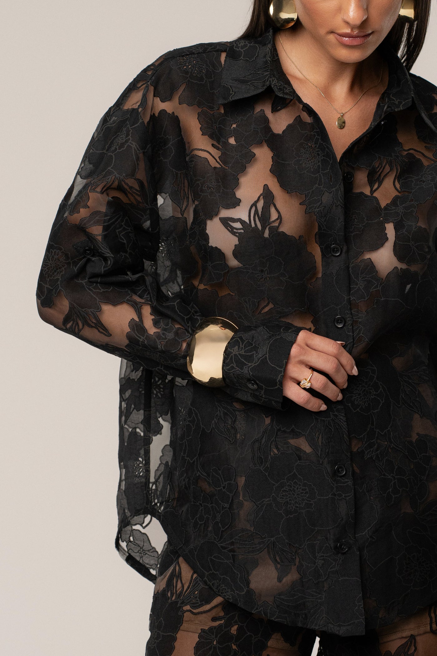 Black Organza Floral Blouse - VELIA