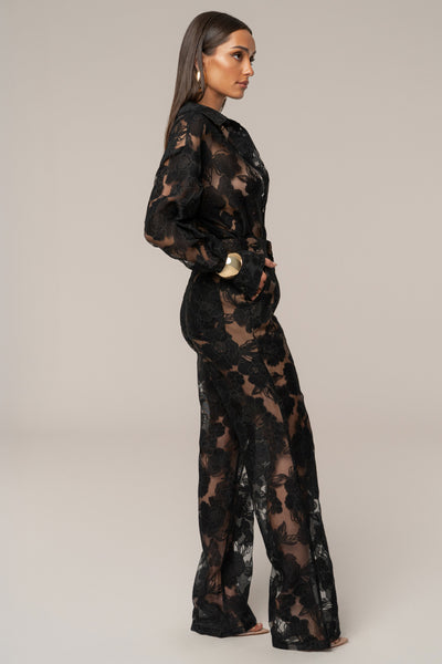 Black Organza Floral Pant - VELIA