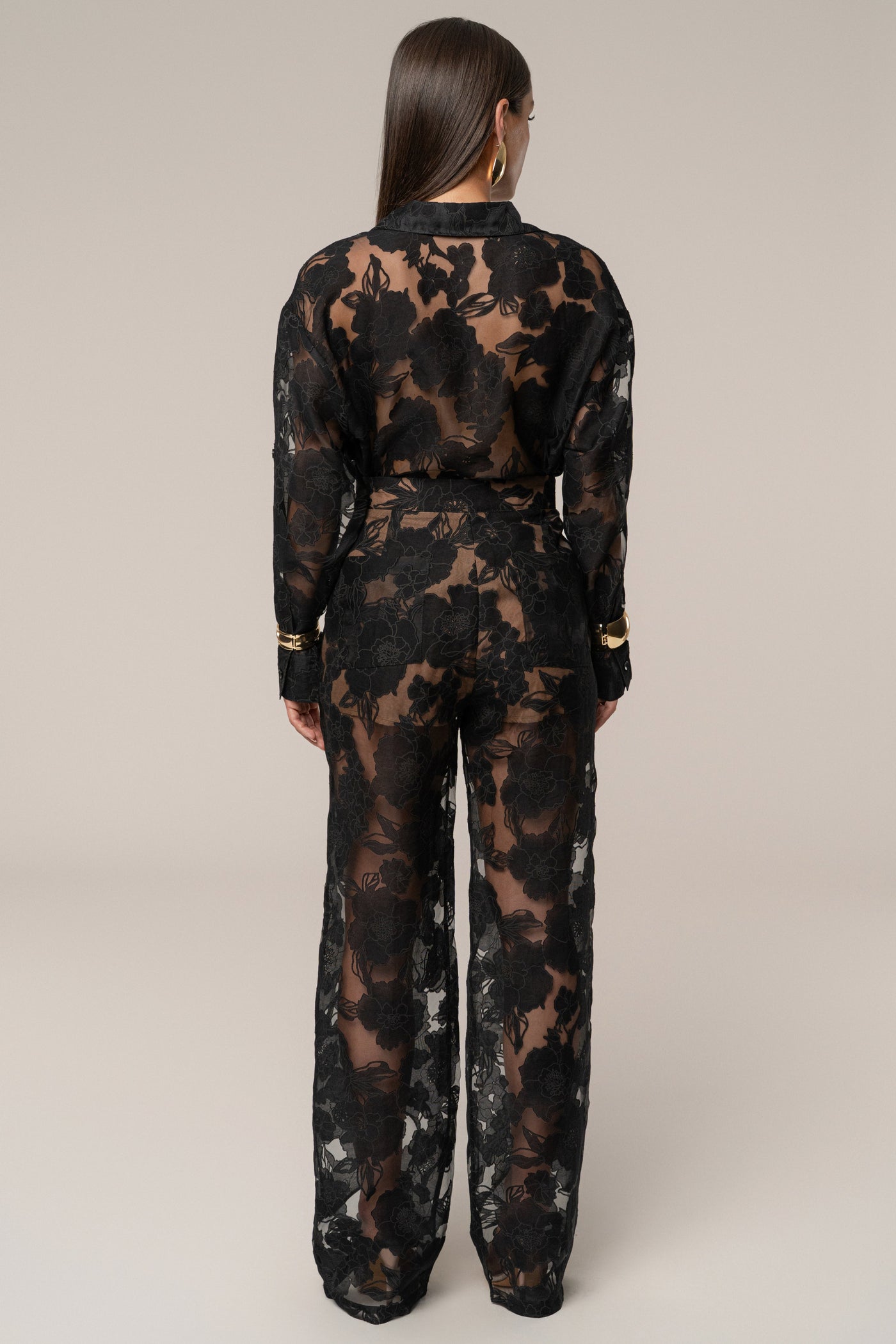 Black Organza Floral Pant - VELIA
