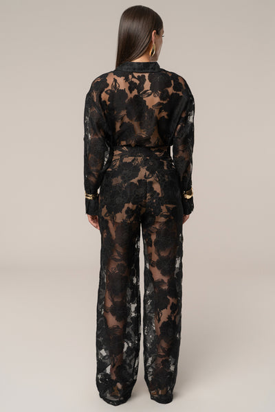Black Organza Floral Blouse - VELIA