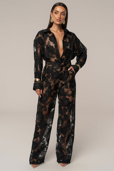 Black Organza Floral Pant - VELIA