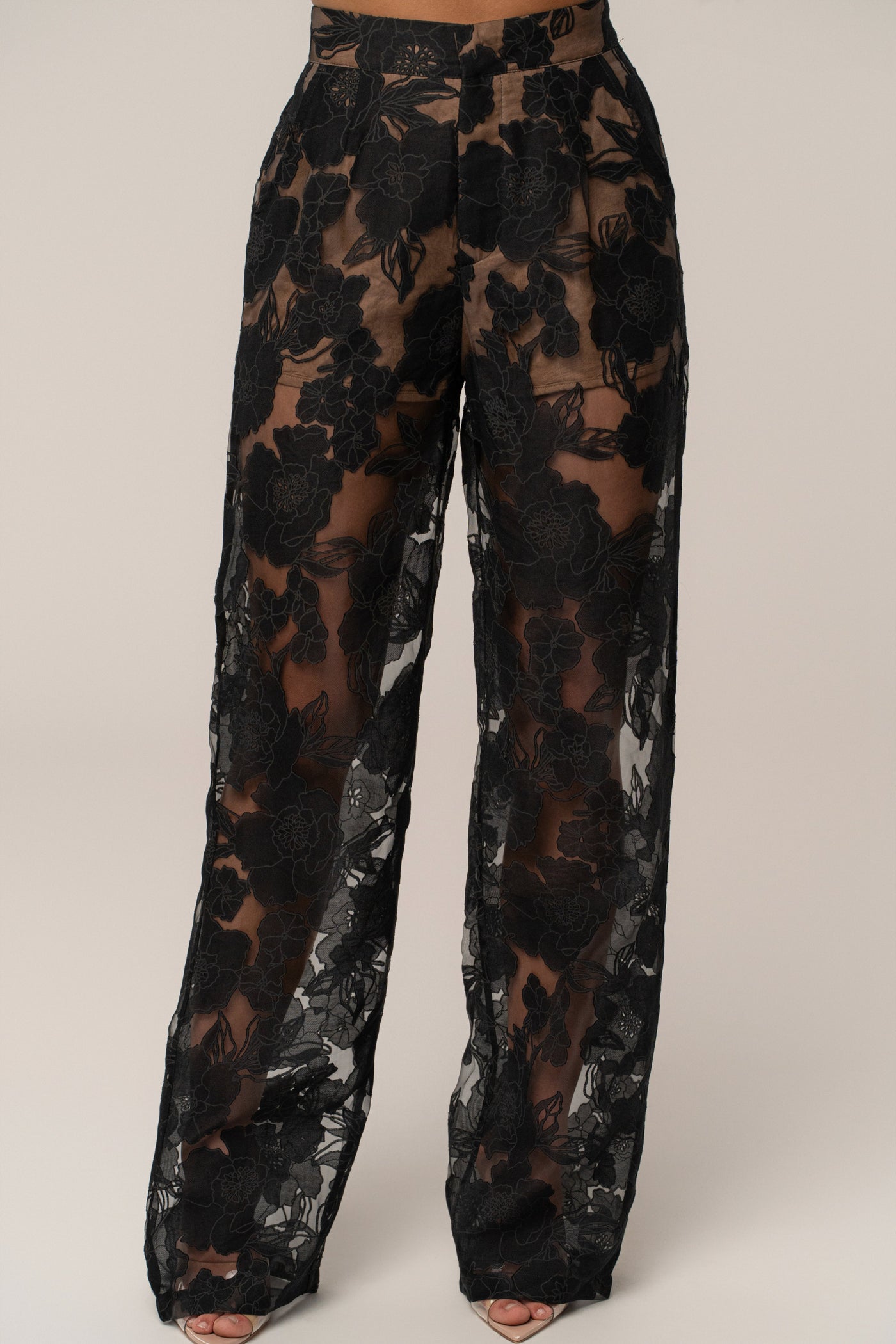 Black Organza Floral Pant - VELIA