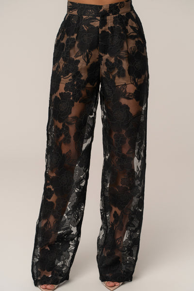Black Organza Floral Pant - VELIA