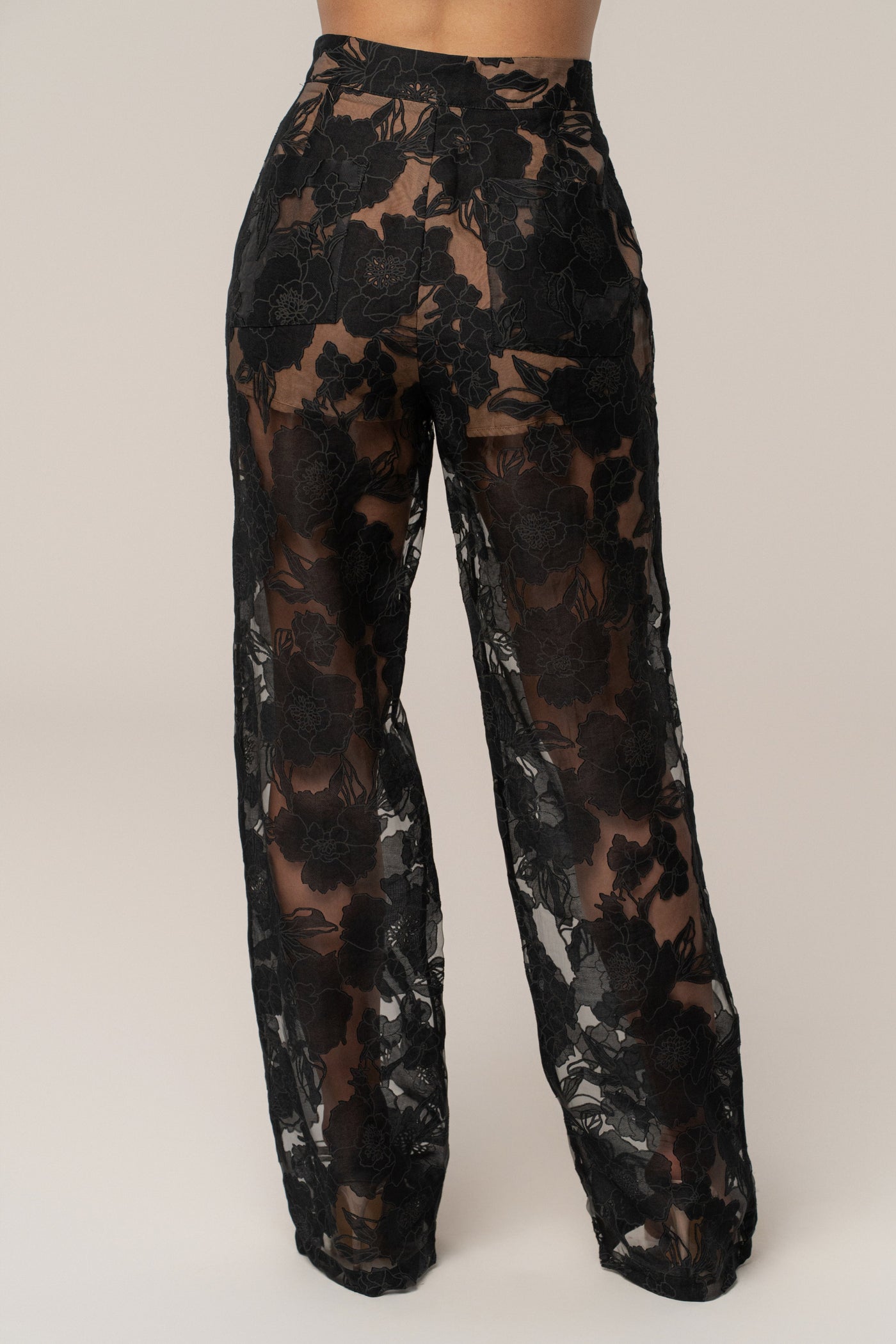 Black Organza Floral Pant - VELIA
