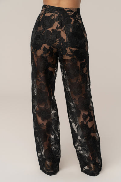 Black Organza Floral Pant - VELIA