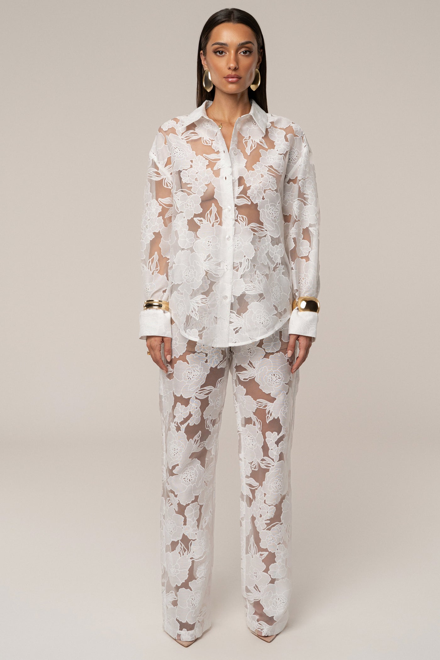 Ivory Organza Floral Blouse - VELIA