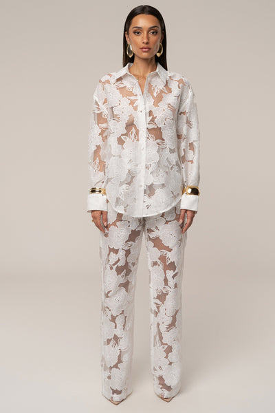 Ivory Organza Floral Blouse - VELIA