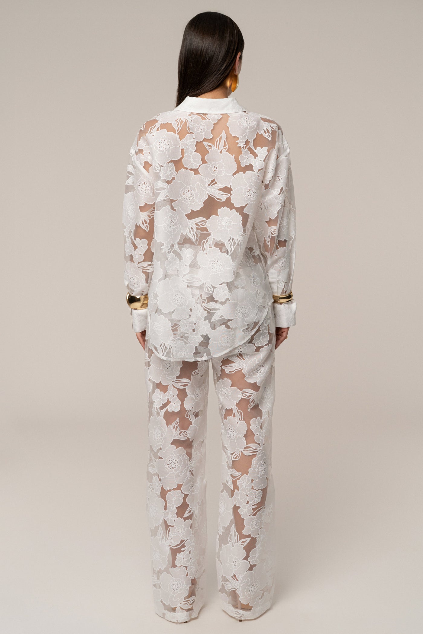 Ivory Organza Floral Blouse - VELIA