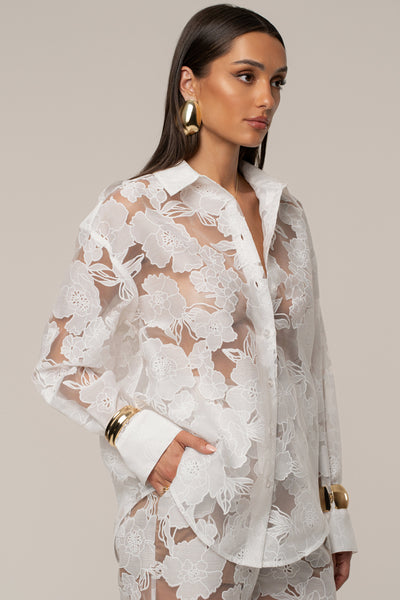 Ivory Organza Floral Blouse - VELIA